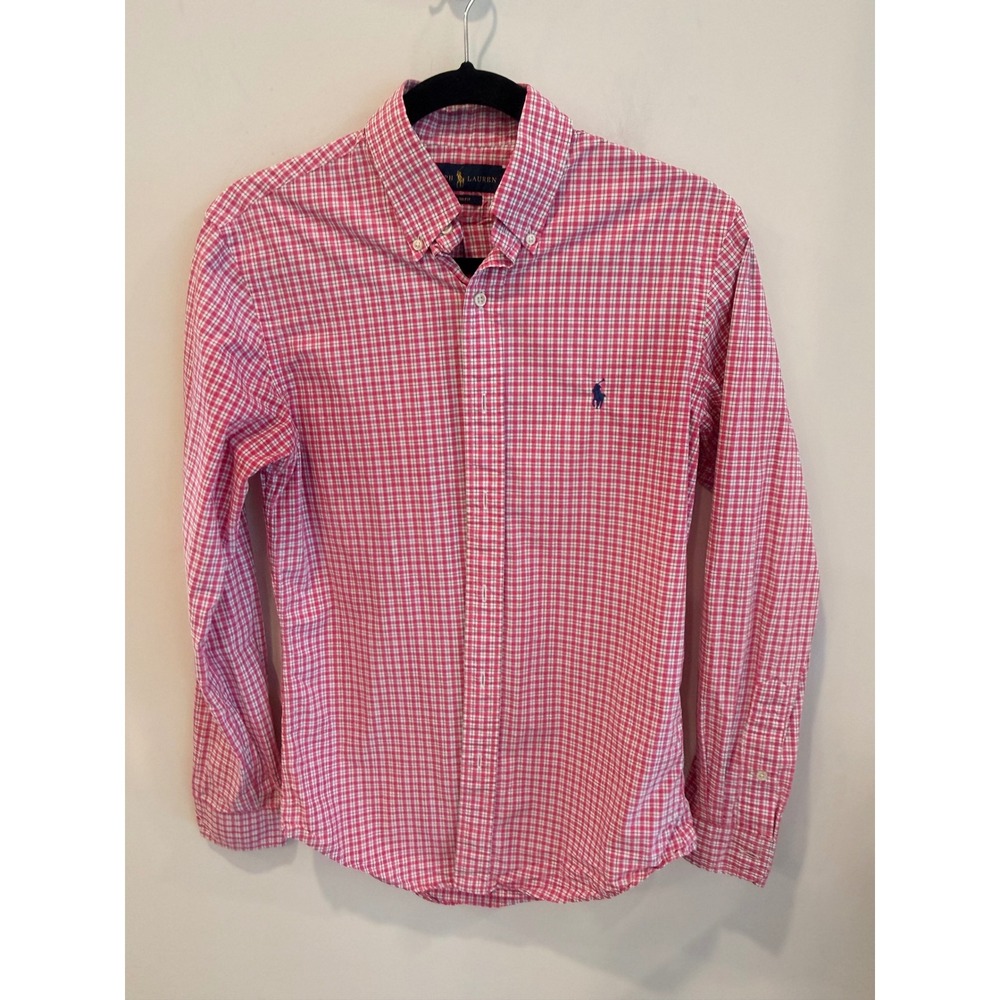 Polo Ralph Lauren Mens Slim Fit Gingham Check Button Down Shirt Pink Navy S